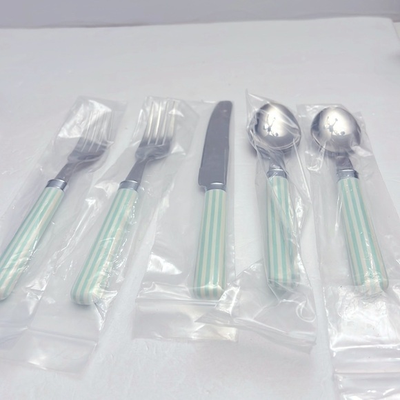 5 Piece Place Setting Green Struped Silverware Sheffield stainless England - Picture 3 of 6